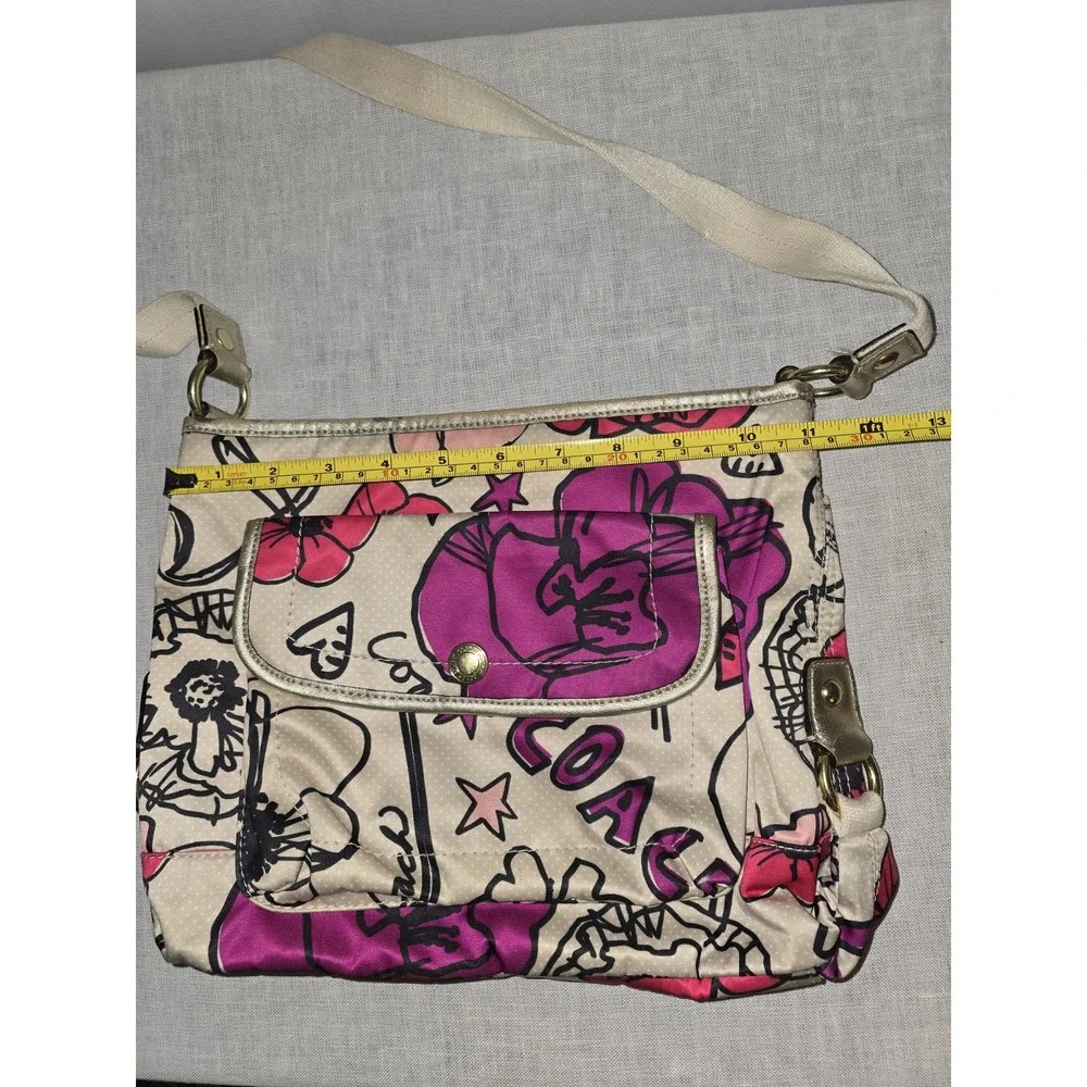 Coach F19229 Poppy Floral Print Cream & Fuchsia Sateen Crossbody